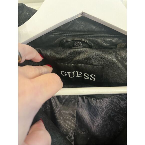 Guess Black Faux Leather Moto Jacket sz S EUC - Picture 7 of 9